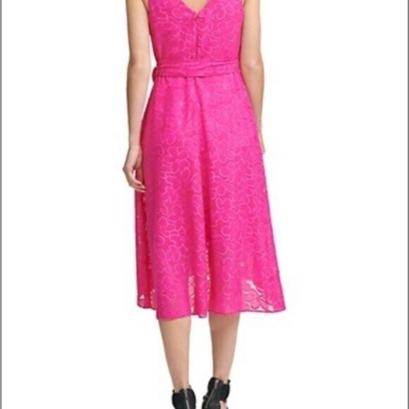 DKNY Sleeveless Double-V Faux Wrap Belted Evening Cocktail Dress S 6 fuchsia - Picture 4 of 16